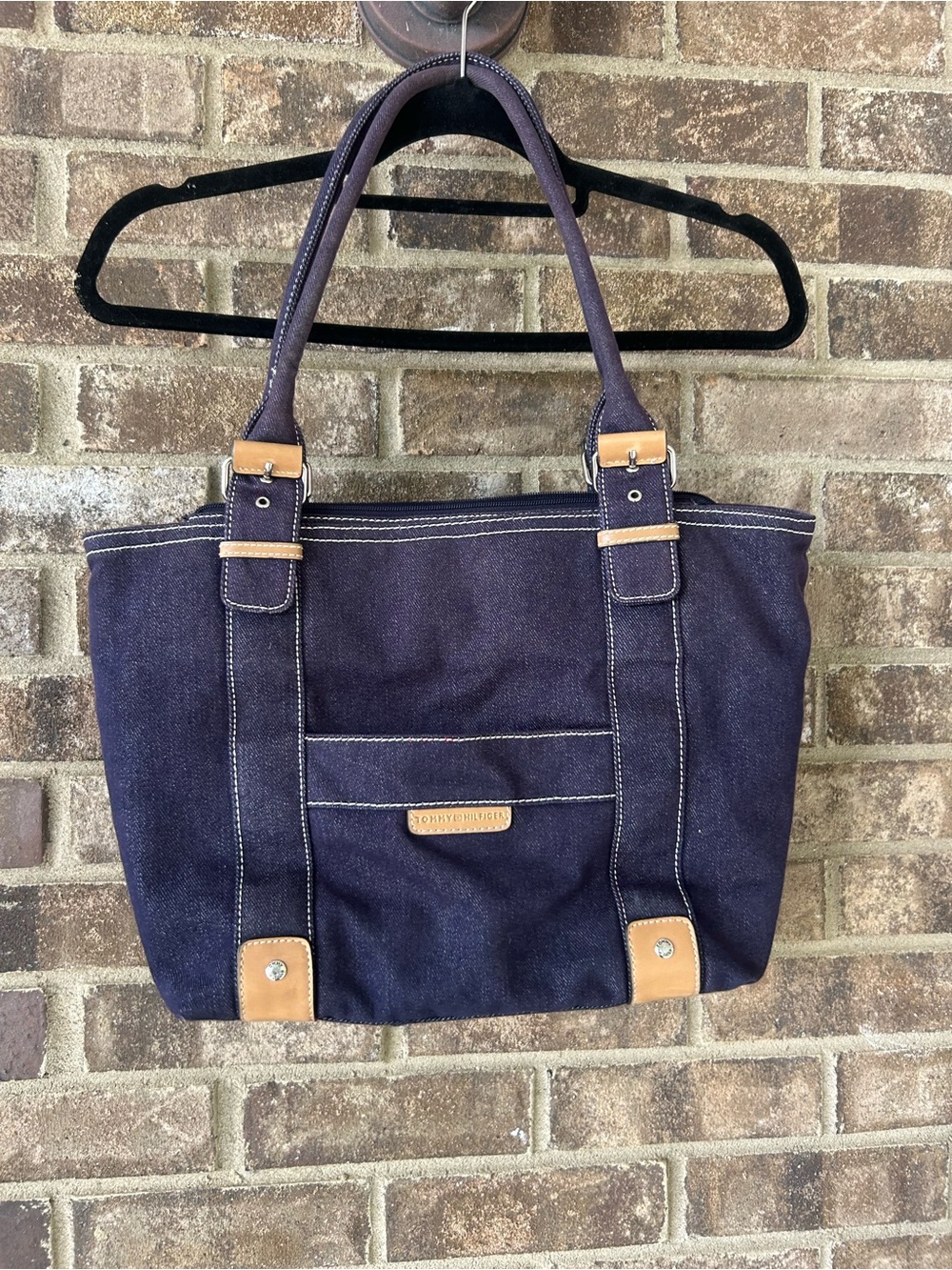 True Vintage Tommy Hilfiger Dark Wash Denim Tote Bag | Y2K Aesthetic